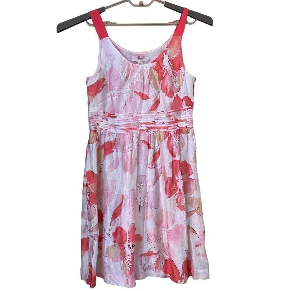 Ann Taylor Loft Linen Watercolor Hibiscus Floral Dress Size 10